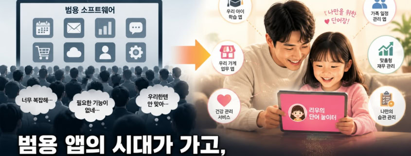 범용 소프트웨어에서 개인화 앱과 서비스로 이동하는 변화를 보여주는 이미지