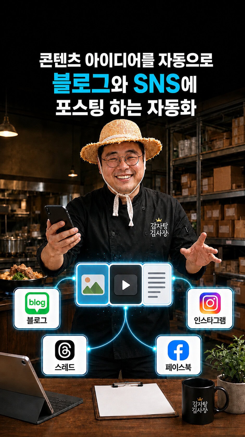 하나의 콘텐츠 아이디어를 블로그, 인스타그램, 스레드, 페이스북으로 연결하는 감자탕 김사장