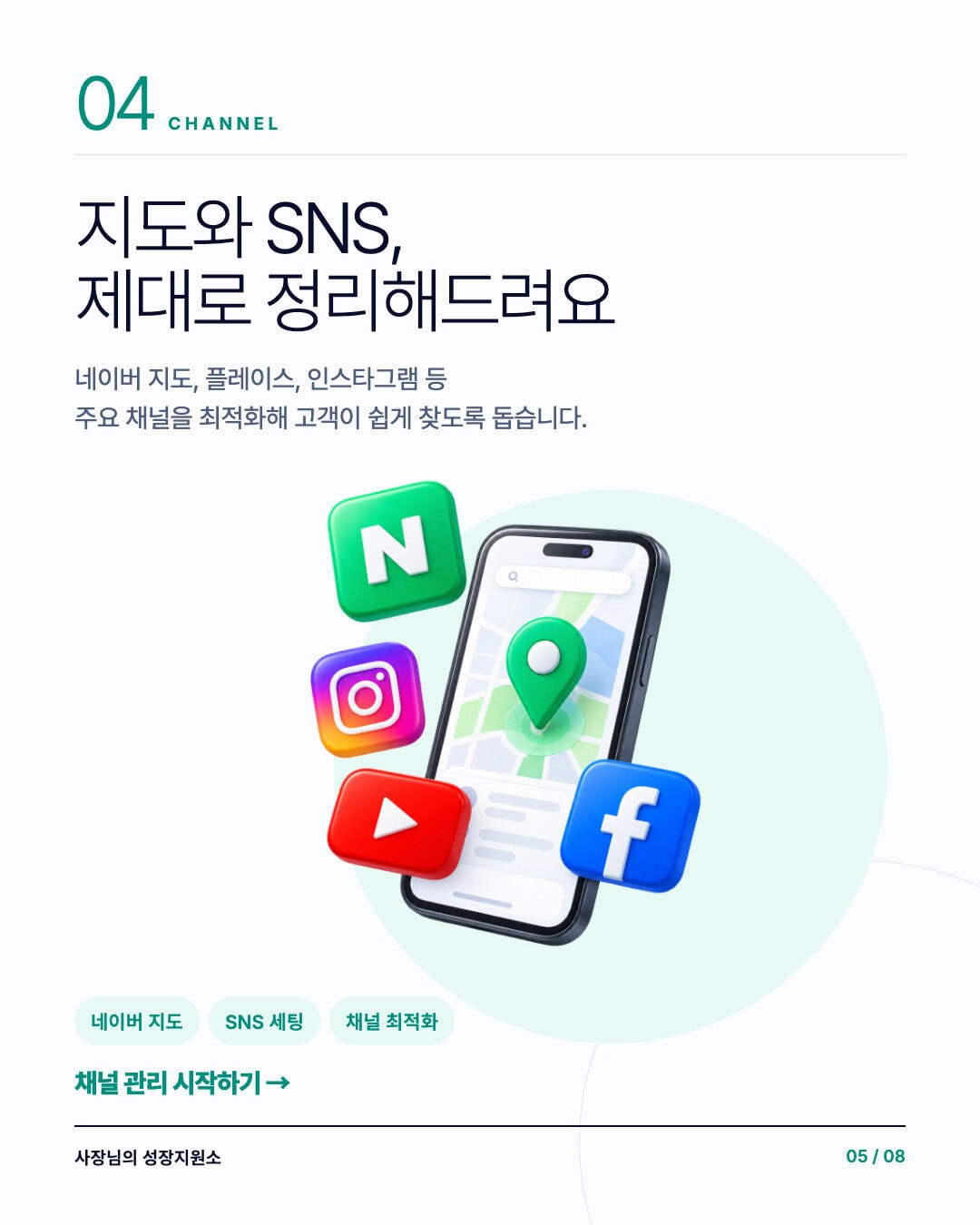 지도, 플레이스, 인스타그램 등 고객 접점 채널을 정리하는 지원