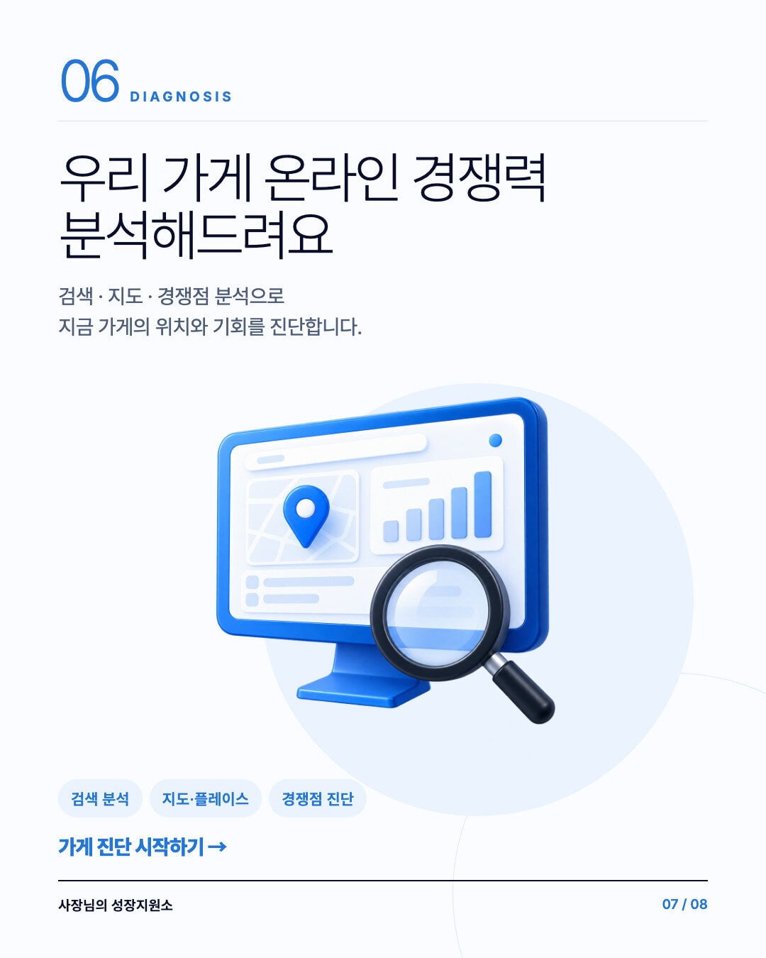 검색 결과와 주변 가게 홍보 방식을 살펴보는 온라인 진단 지원